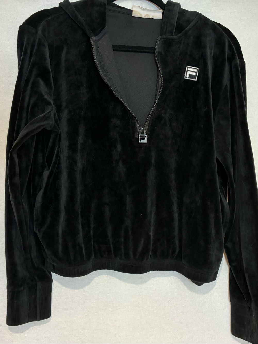 FILA Cropped Velour Hooded Sweatshirt 1/4 Zip Streetwear Women Size Small